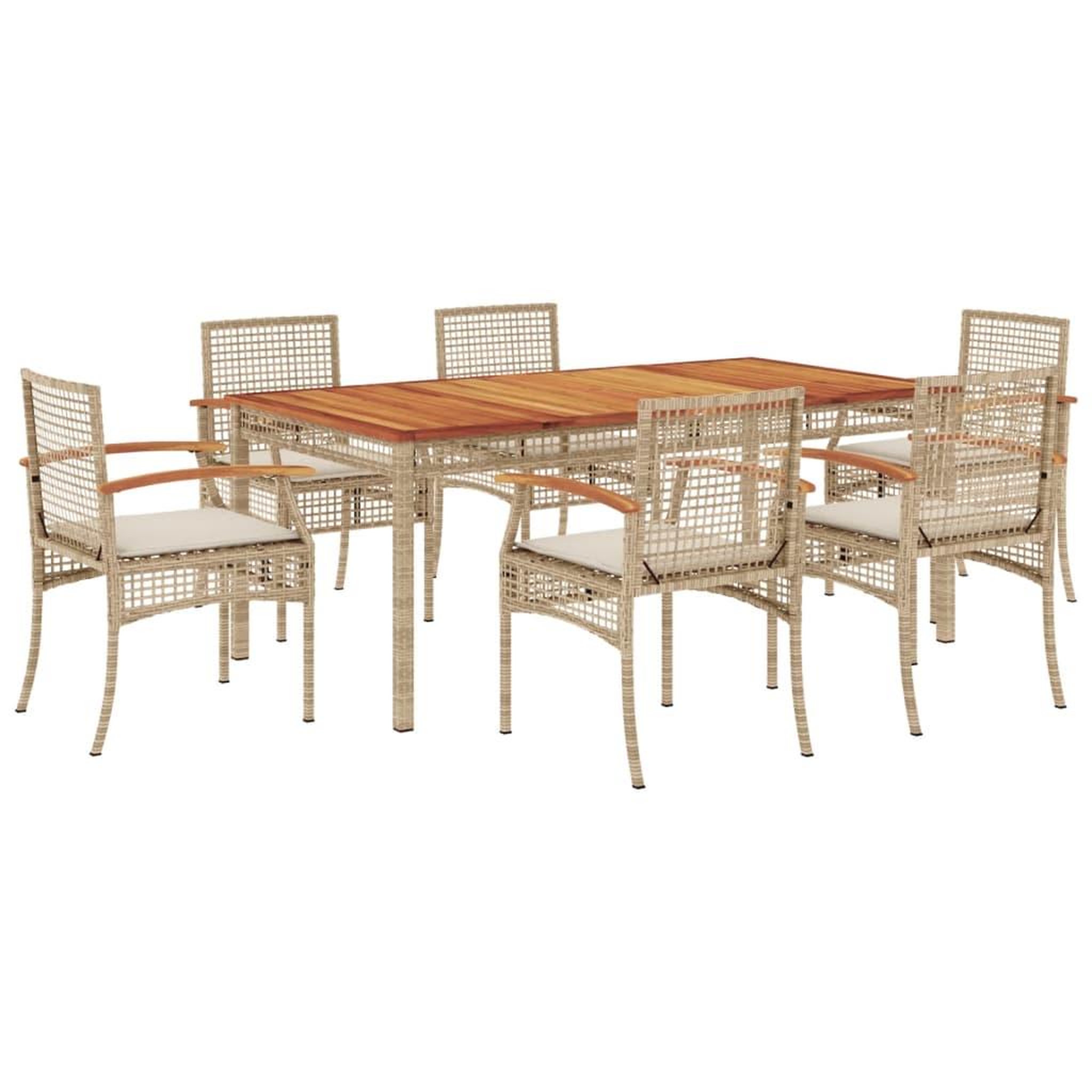 Voir la diapositive 2 : VIDAXL Ensemble a manger de jardin et coussins 7 pcs beige poly rotin