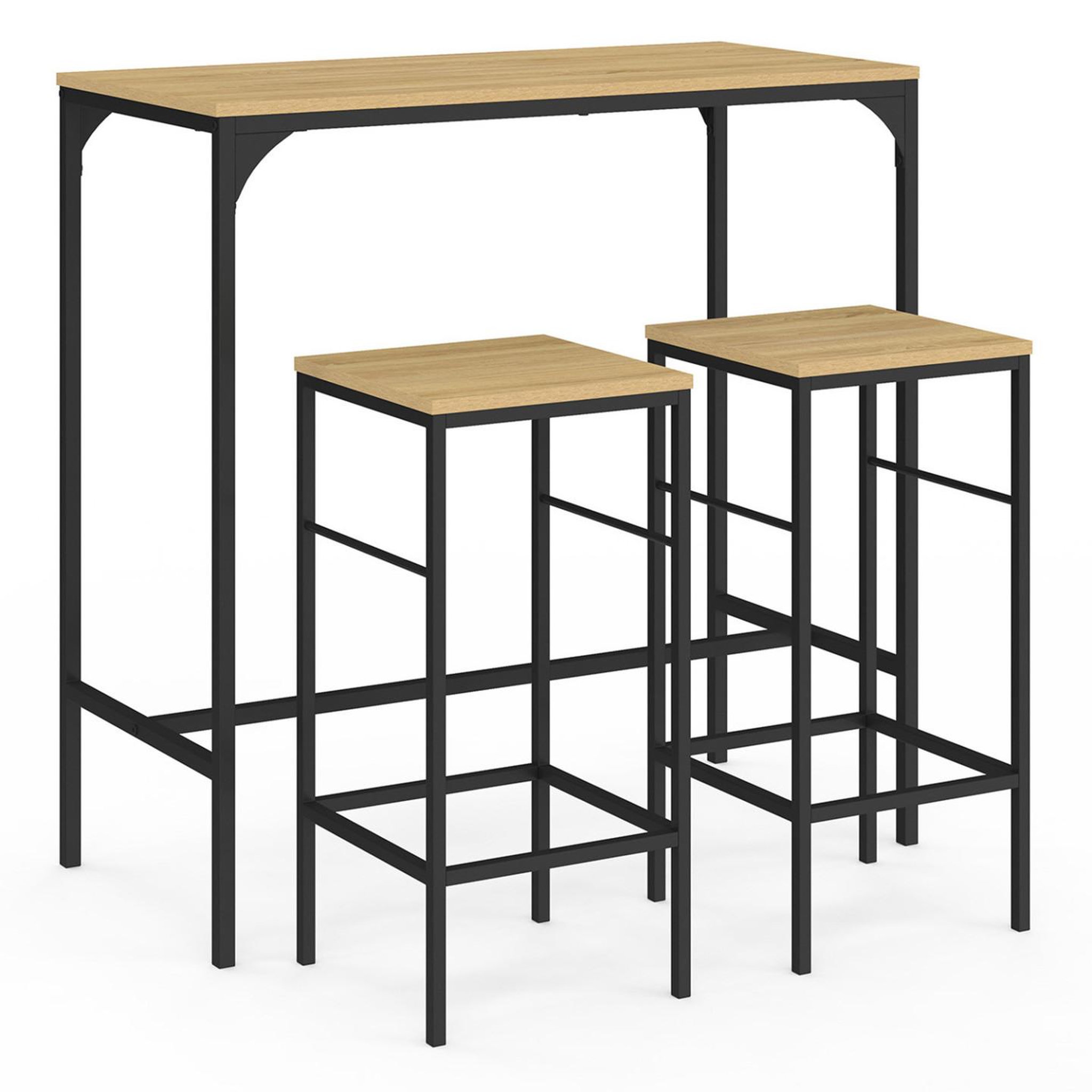 Voir la diapositive 4 : ID MARKET Ensemble table haute de bar detroit 95 cm et 2 tabourets design industriel