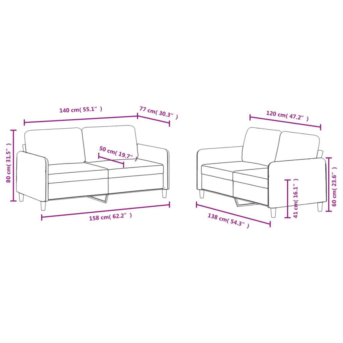 VIDAXL Ensemble de canapes 2 pcs creme velours