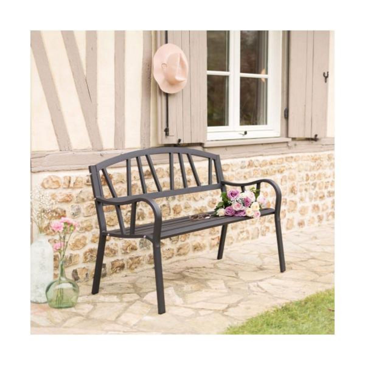 MARKET24 Banc avec Dossier Anthracite Fer (123 X 53 X 86 cm)