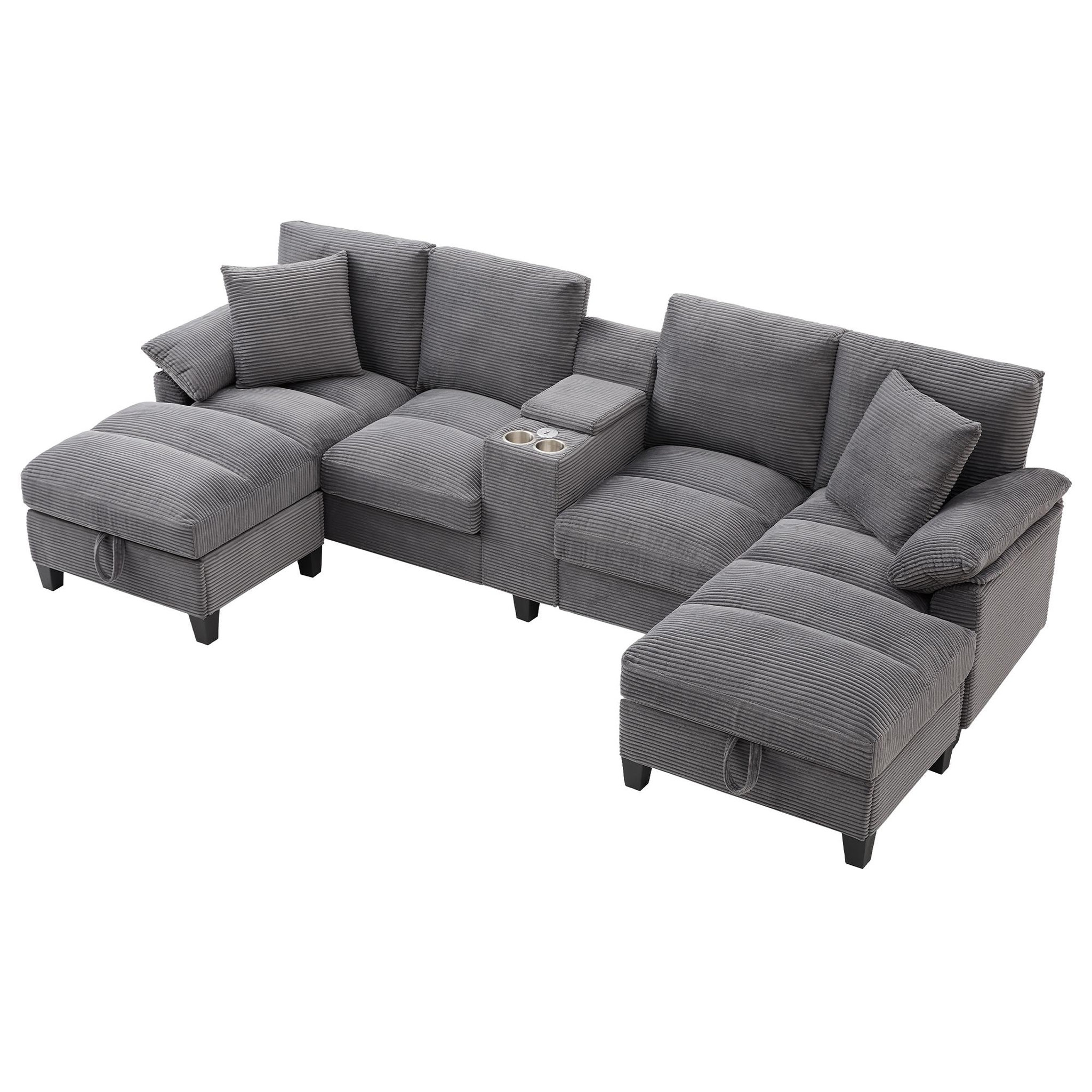 MERAX Canapé d'angle panoramique fixe 4 places tissu. Coloris disponibles : Beige, Gris