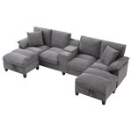 MERAX Canapé d'angle panoramique fixe 4 places tissu. Coloris disponibles : Beige, Gris