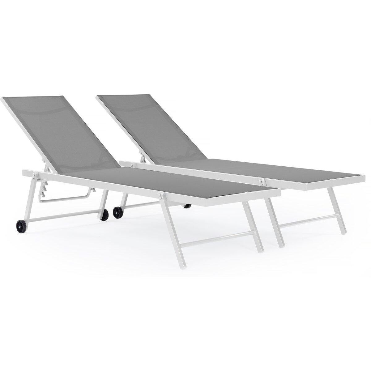 Habitat et Jardin Lot de 2 bains de soleil textilène aluminium  Jolia  - Gris / Blanc