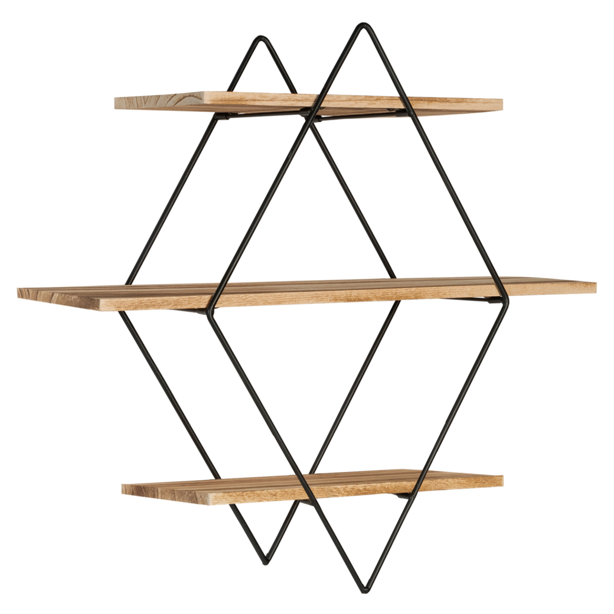 ID MARKET Etagère murale losange lily 3 niveaux bois et métal design industriel