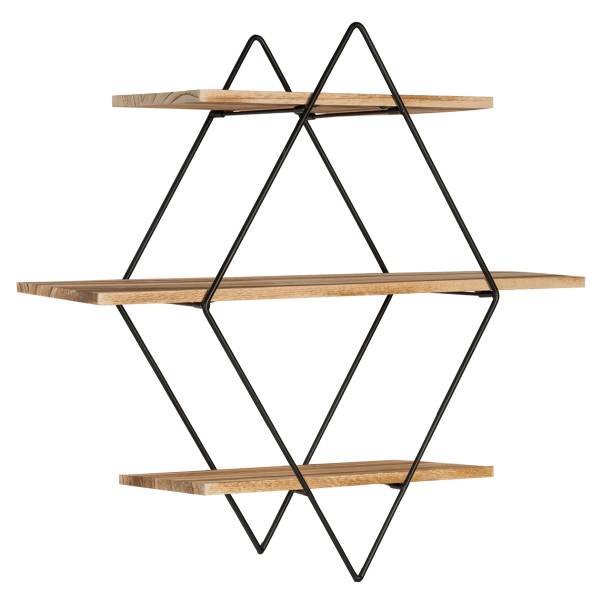 ID MARKET Etagère murale losange LILY 3 niveaux bois et métal design industriel