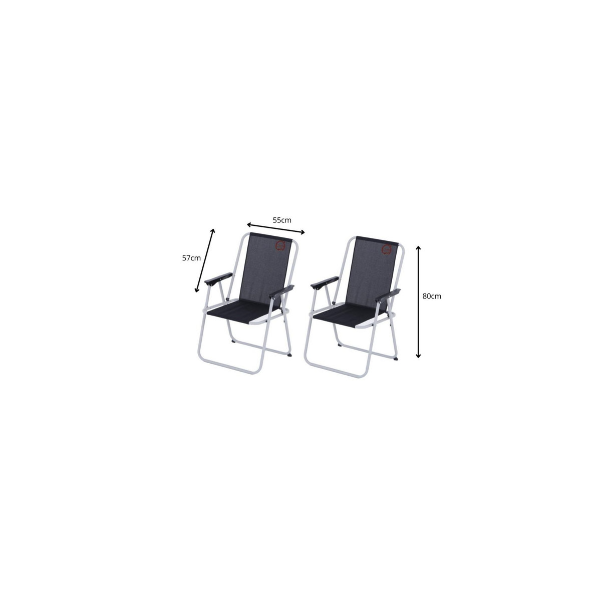 O'Camp Lot de 2 fauteuils piccolo de camping pliables - O'Camp - Noir - Dimensions : 57 x 55 x 80 cm