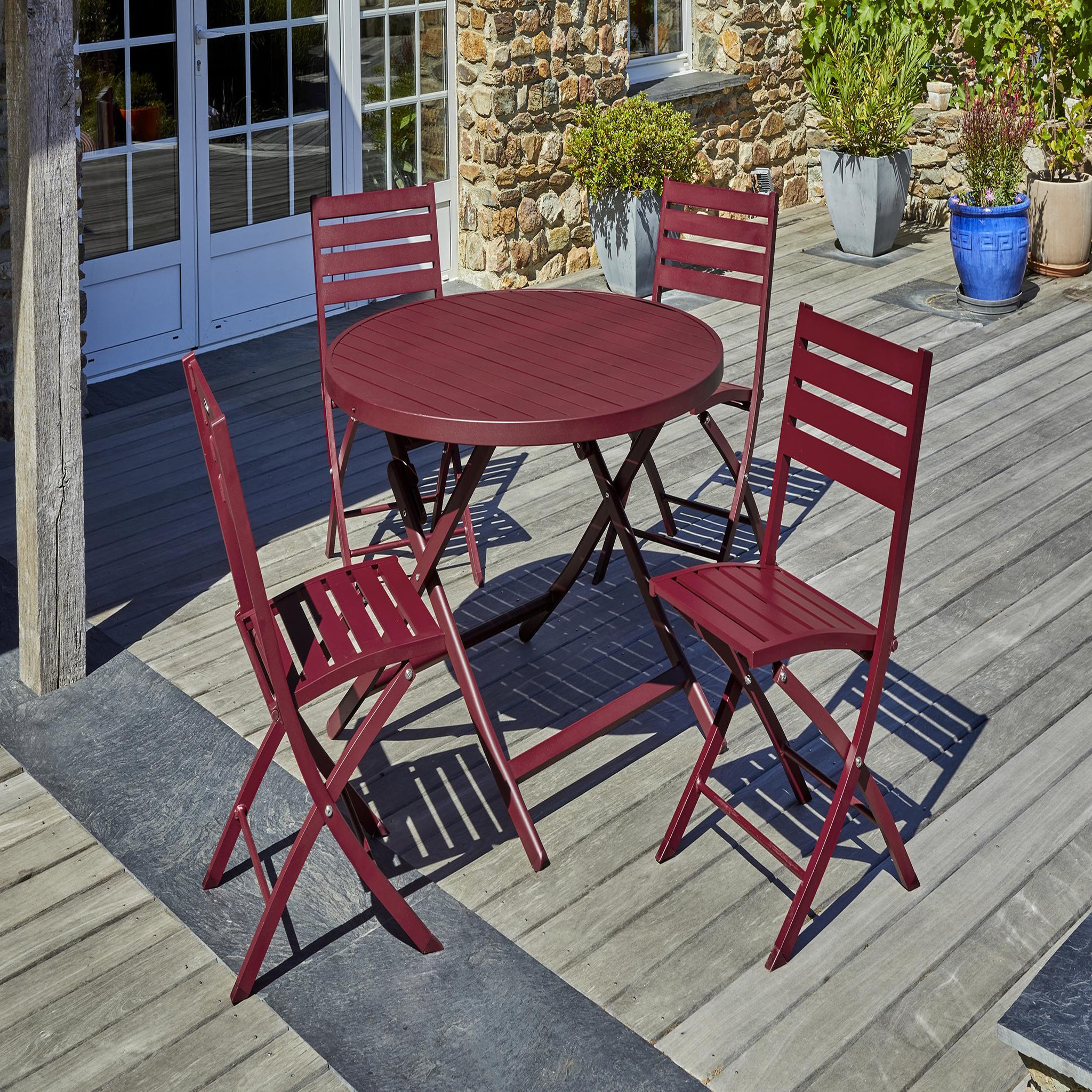 Voir la diapositive 6 : DCB GARDEN Ensemble repas de jardin rond en aluminium (4 places)