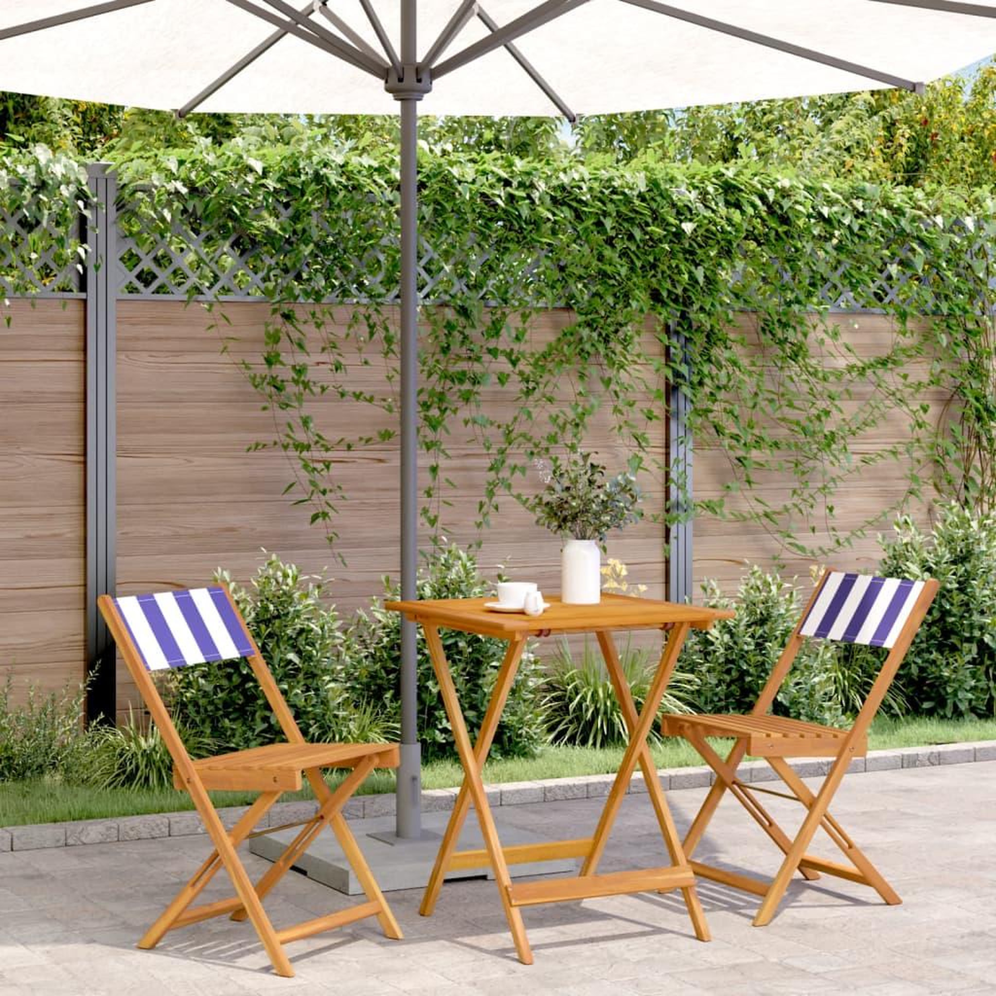 VIDAXL Ensemble de bistro 3 pcs bleu et blanc tissu et bois massif