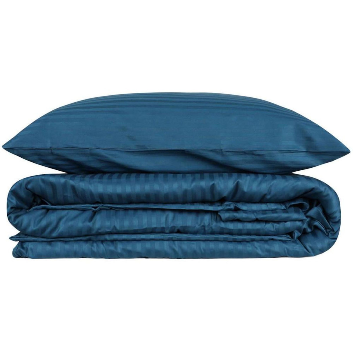 GENERIQUE Parure de lit - 1 housse de couette 140 x 200cm + 1 taies d'oreiller 60 x 60 cm - Satin - Imprimé rayures Bleu