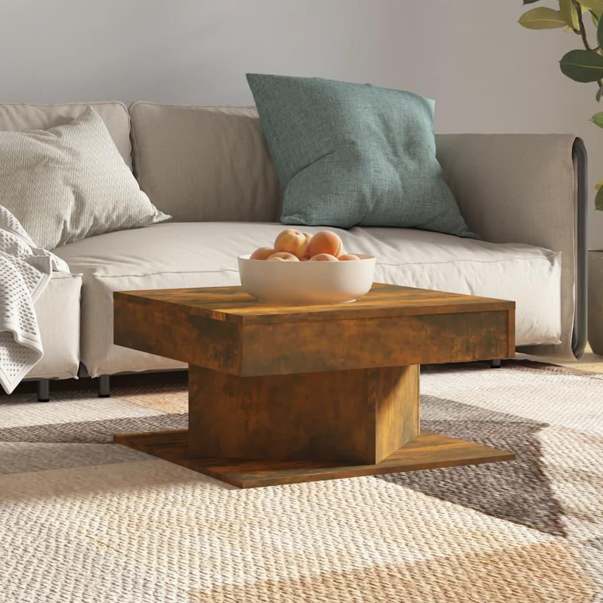 Voir la diapositive 1 : VIDAXL Table basse Chene fume 57x57x30 cm Bois d'ingenierie