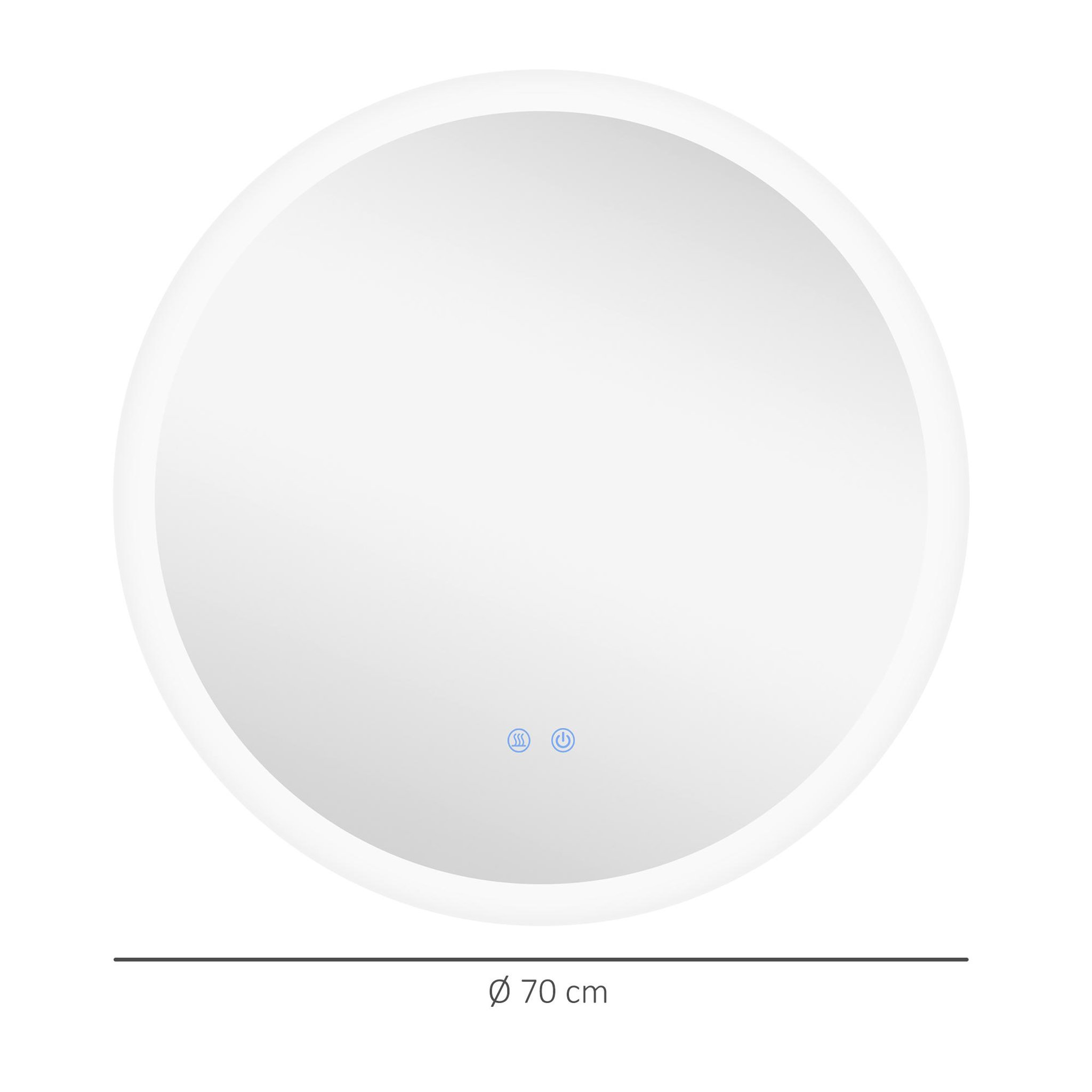 Voir la diapositive 3 : KLEANKIN Miroir rond lumineux led de salle de bain ø 70 cm mural avec éclairage 3 couleurs interrupteur tactile système antibuée 35w blanc argent