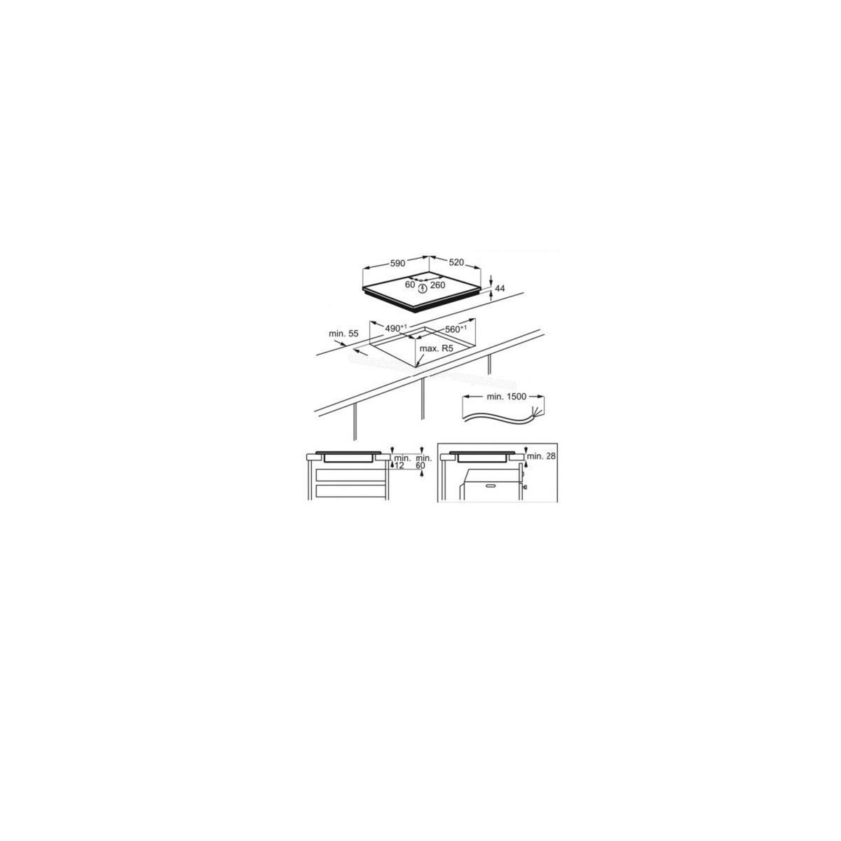 ELECTROLUX Table de cuisson induction 60cm 3 feux 7350kw noir - CIT60330BK1