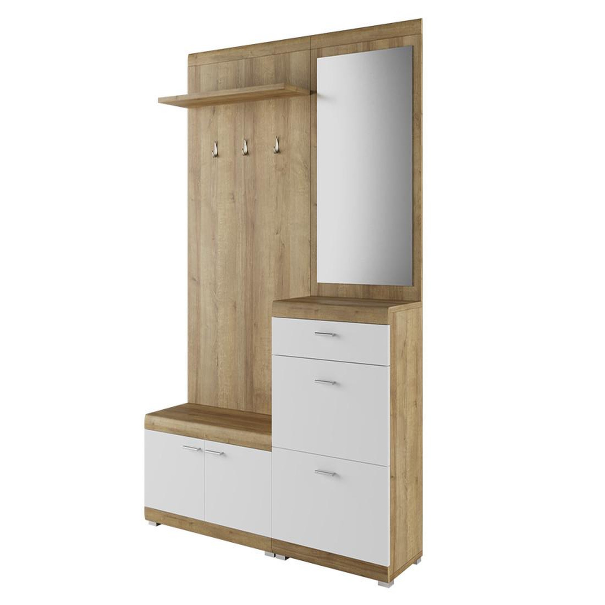 Voir la diapositive 4 : BEST MOBILIER Thea - meuble d'entrée - effet bois et blanc - 135 cm - style scandinave