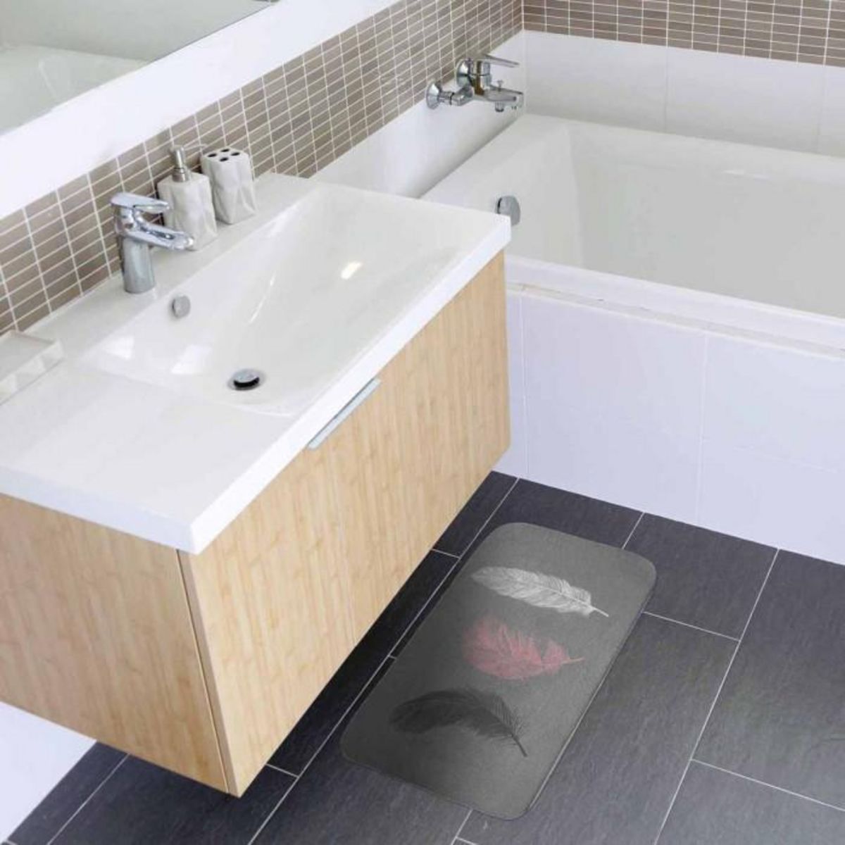 Paris Prix Tapis de Bain Imprimé  Penelope  45x75cm Gris