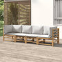 Voir la diapositive 1 : VIDAXL Salon de jardin 4 pcs avec coussins gris clair bambou