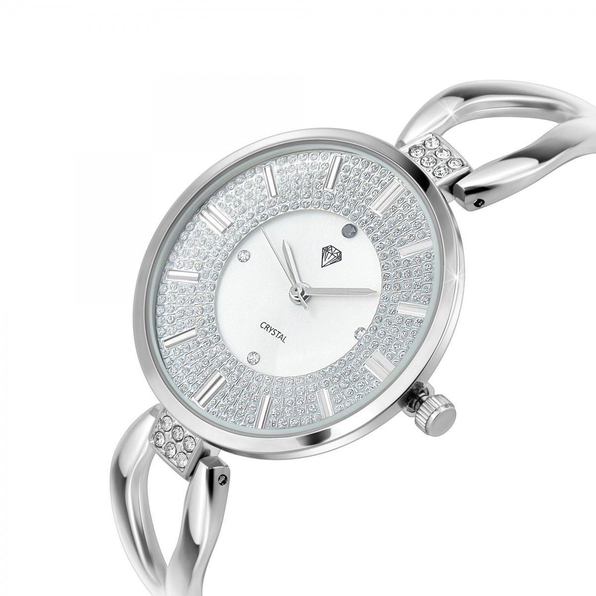 SC CRYSTAL Montre Emilie SC Crystal ornée d'un véritable diamant noir et de 15 Cristaux Scintillants