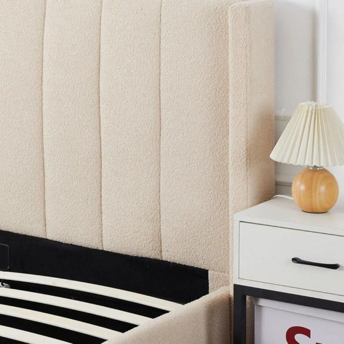 Paris Prix Lit Double Coffre Tissu Bouclette  Somia  160x200cm Crème