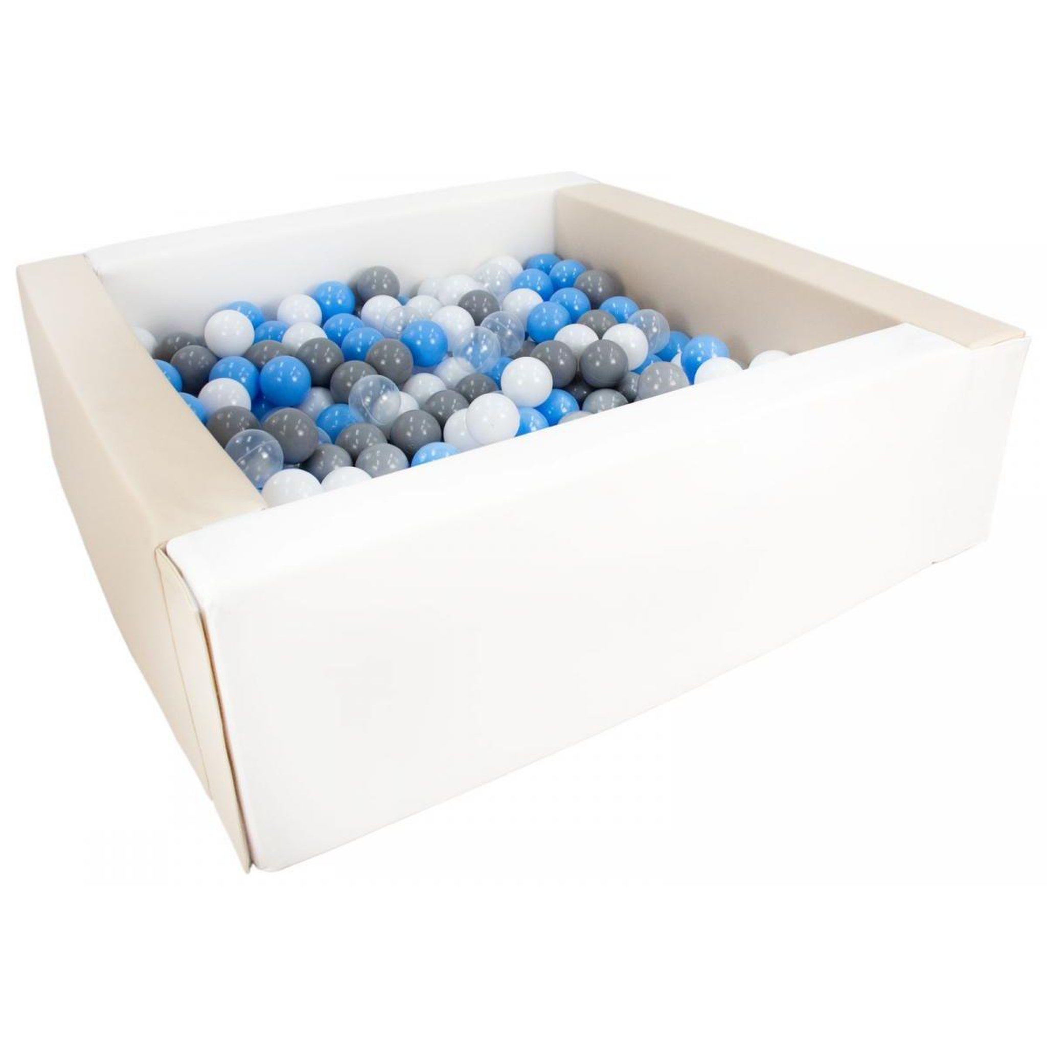 VELINDA Piscine à balles carrée avec 300 balles - blanc, cappuccino/blanc, transparent, bleu clair, gris