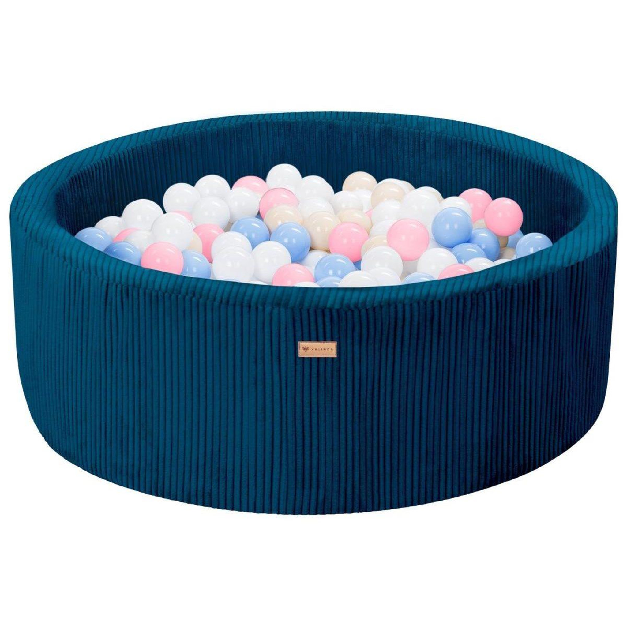 VELINDA Piscine à balles en velours côtelé avec 300 balles, diamètre env. 90 cm — bleu marine