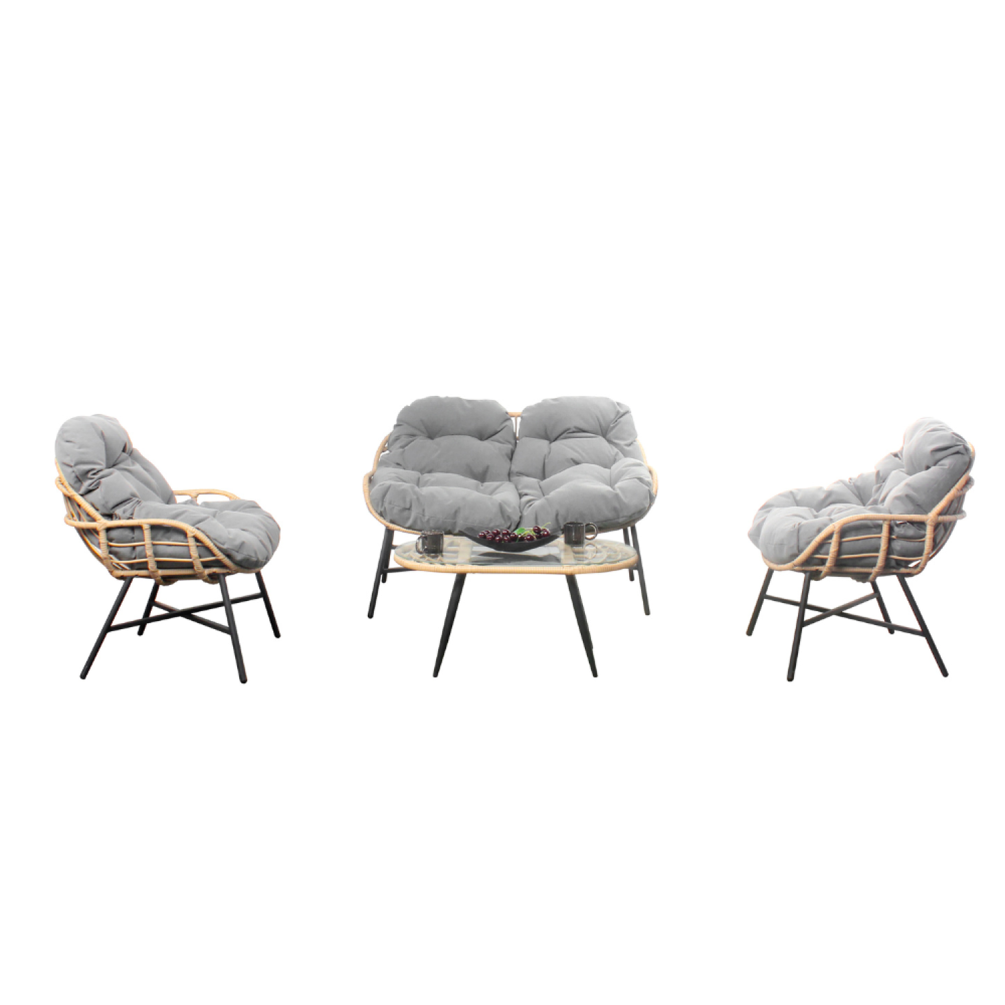 CONCEPT USINE Salon de jardin 4 places canapé + fauteuils gris foncé evora