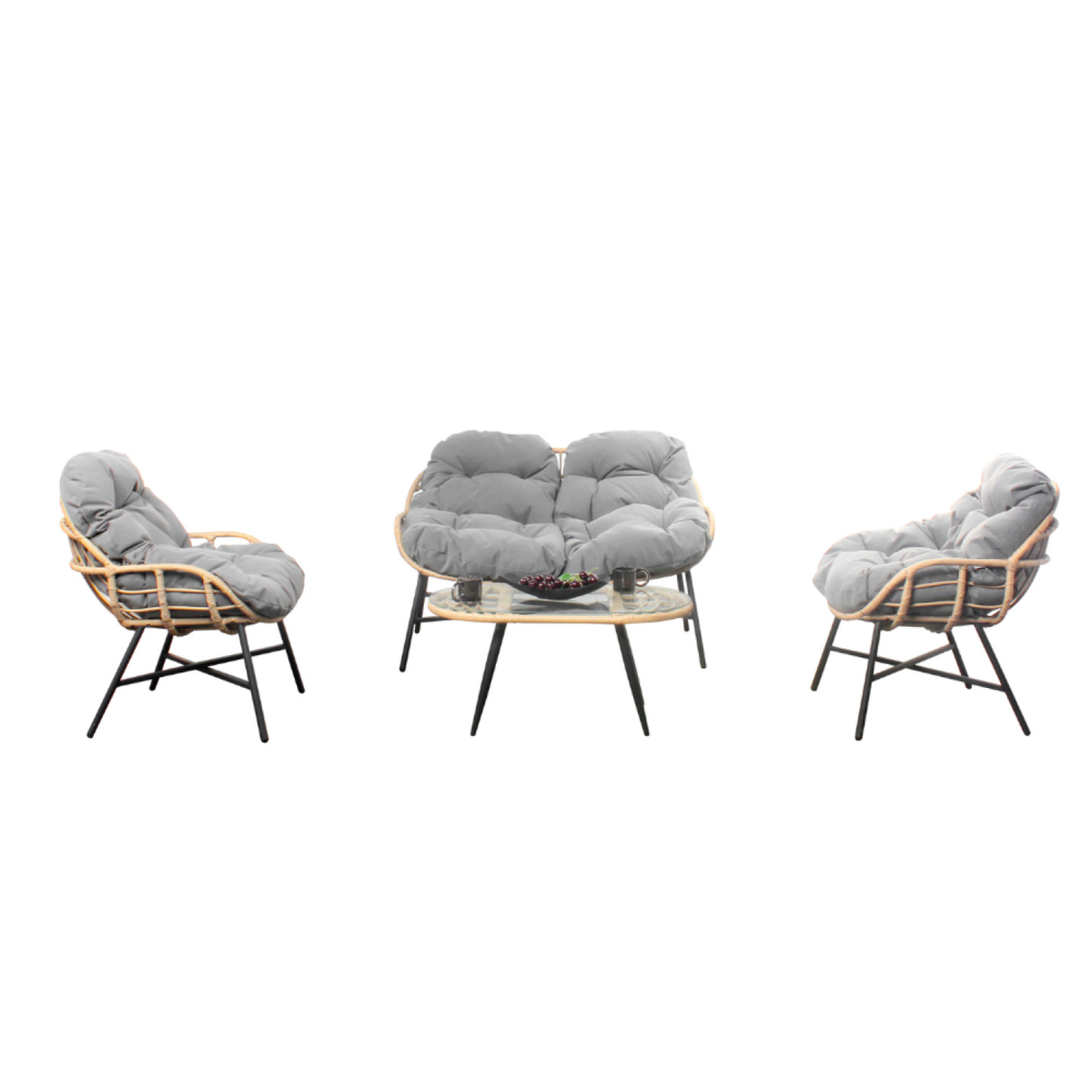 CONCEPT USINE Salon de jardin 4 places canapé + fauteuils gris foncé EVORA
