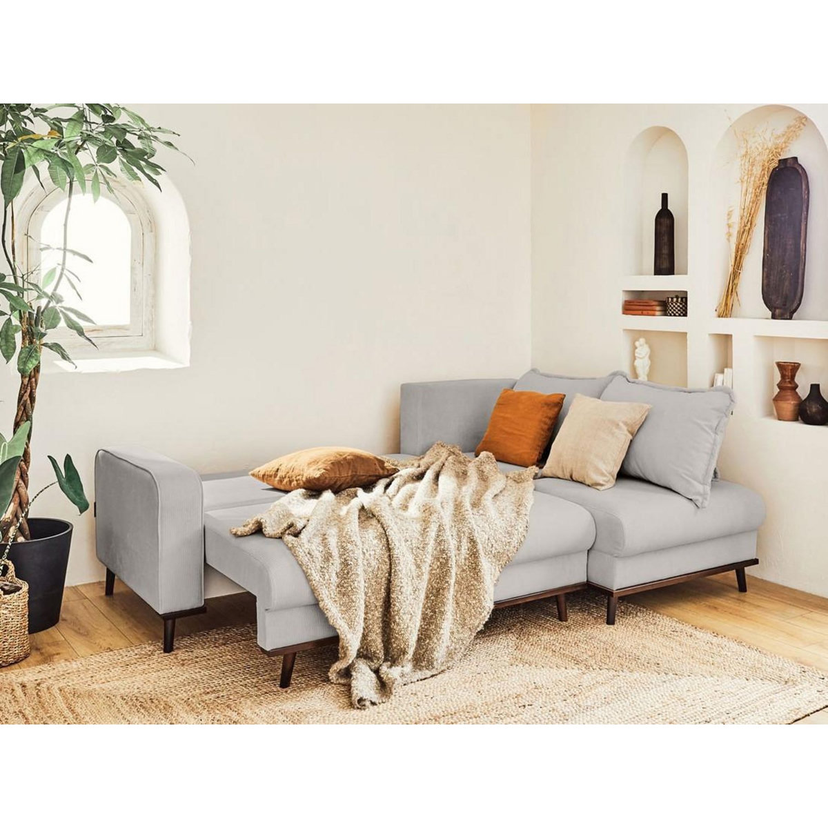 LISA DESIGN Albane - canapé d'angle droit - 4 places - convertible avec coffre - en velours côtelé