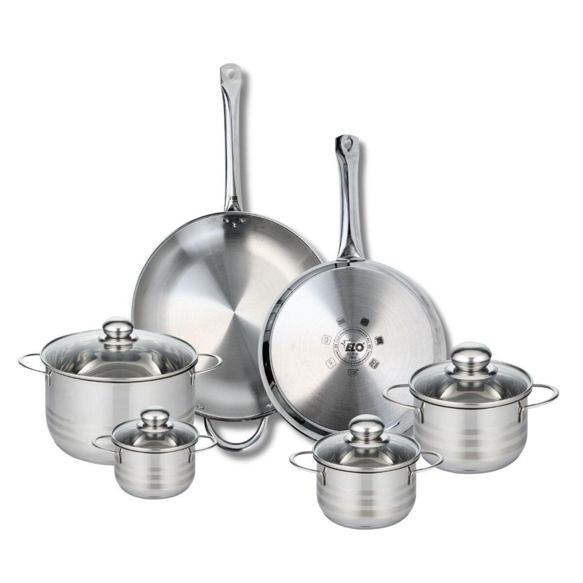ELO Ensemble de 2 Poêles de cuisson 28 et 32 cm et 4 faitouts 12, 14, 16 et 20 cm Elo Profi Brillant
