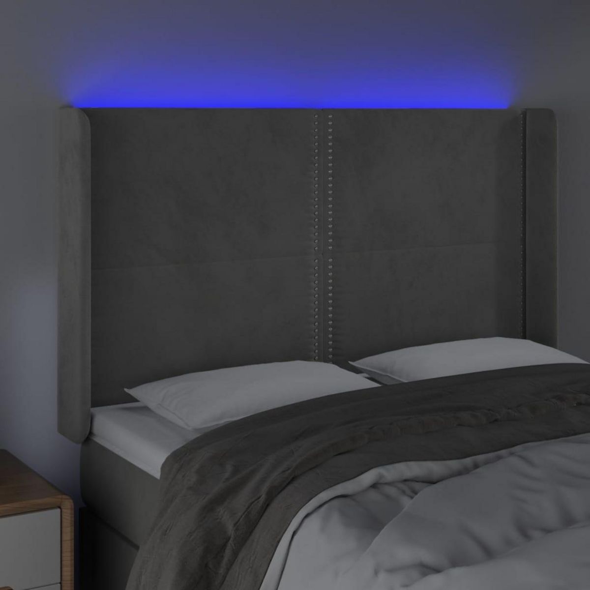 VIDAXL Tete de lit a LED Gris clair 147x16x118/128 cm Velours