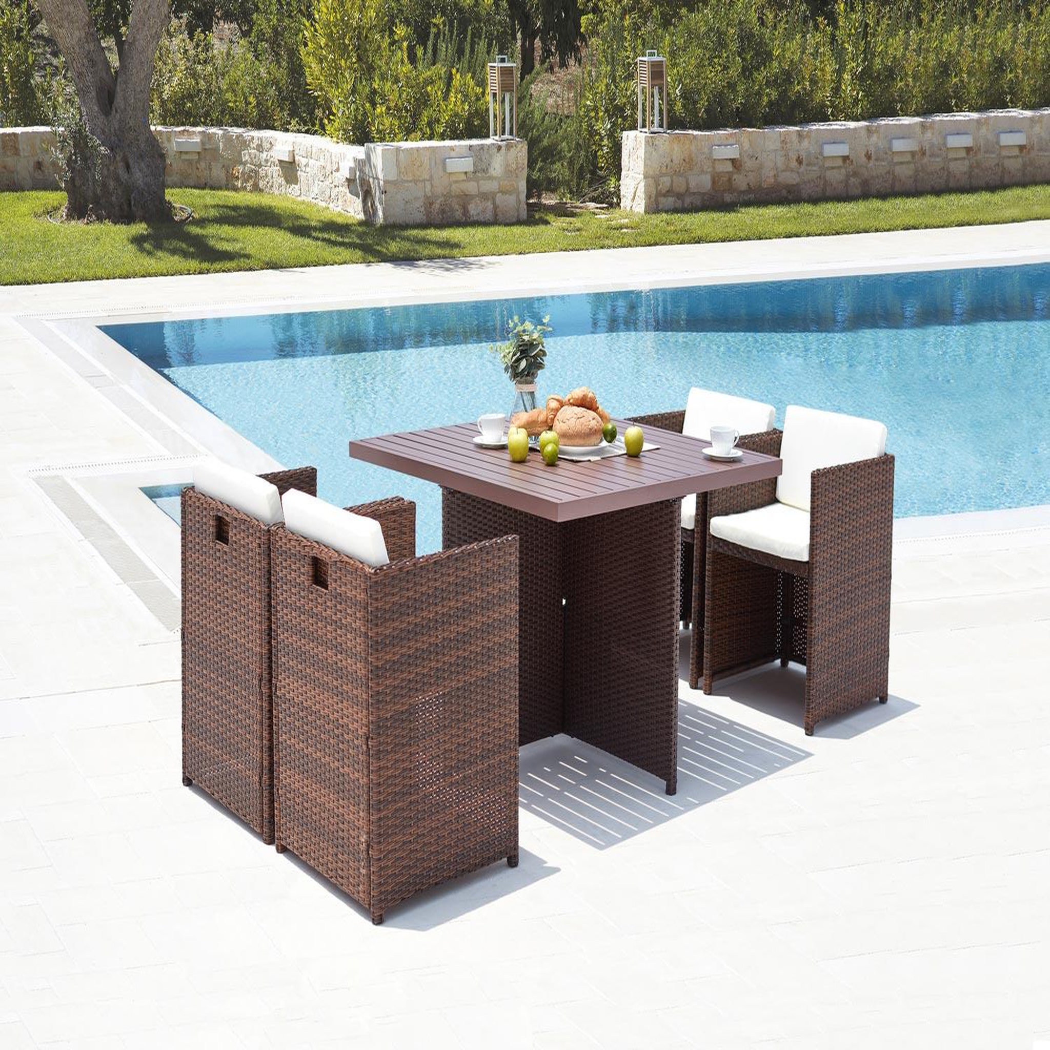 Voir la diapositive 2 : CONCEPT USINE Table et chaise 4 places encastrables alu résine marron-blanc sunset