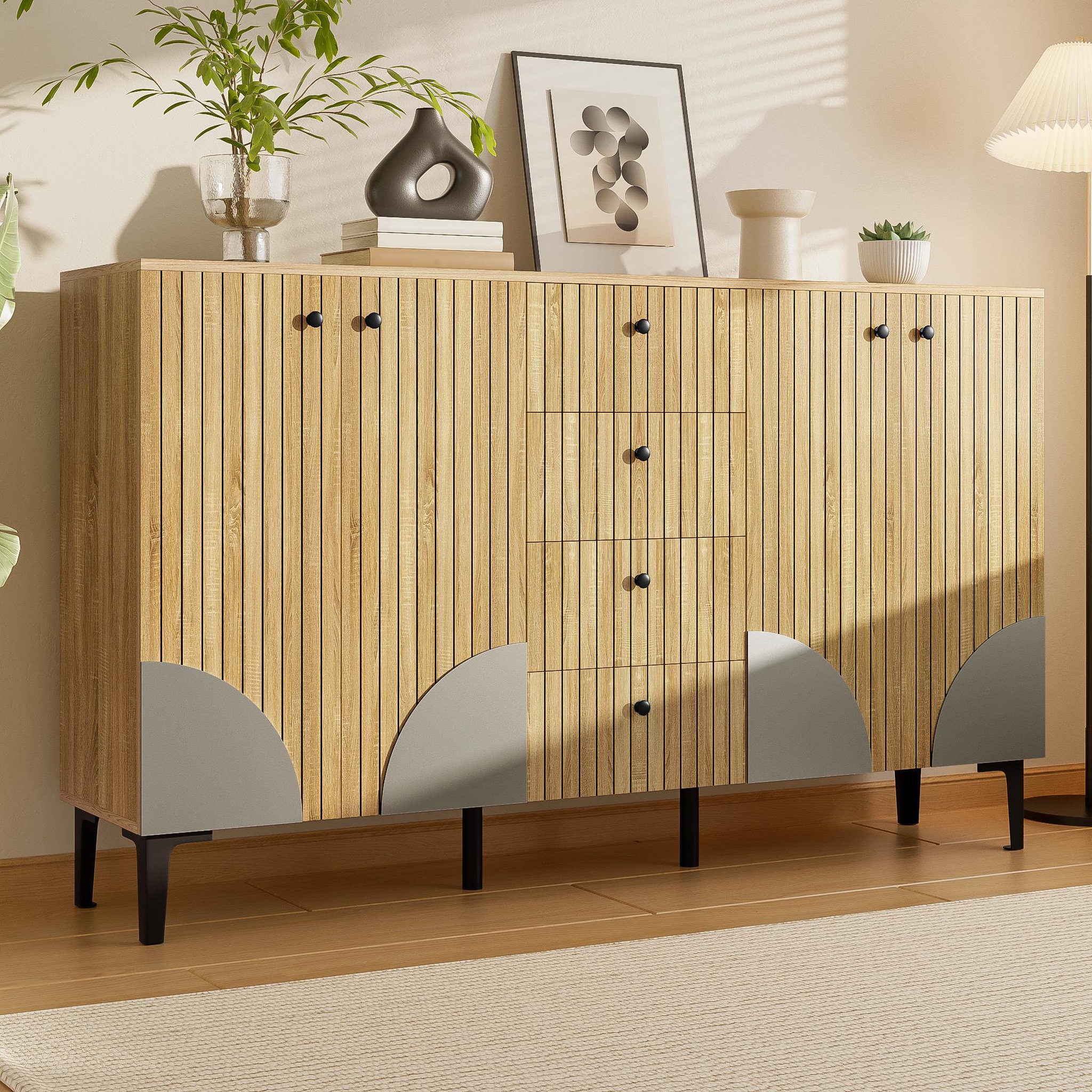 Voir la diapositive 4 : MERAX Buffet 4 porte(s) 4 tiroir(s) - 160 cm naturel panneau de particules