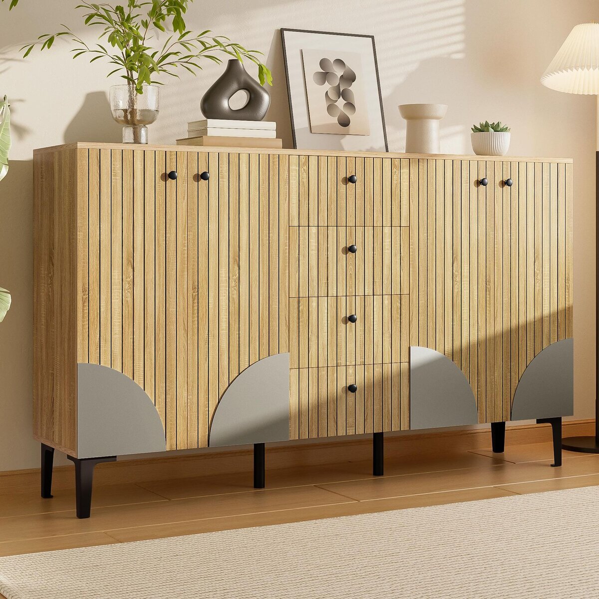 MERAX Buffet 4 porte(s) 4 tiroir(s) - 160 cm naturel panneau de particules