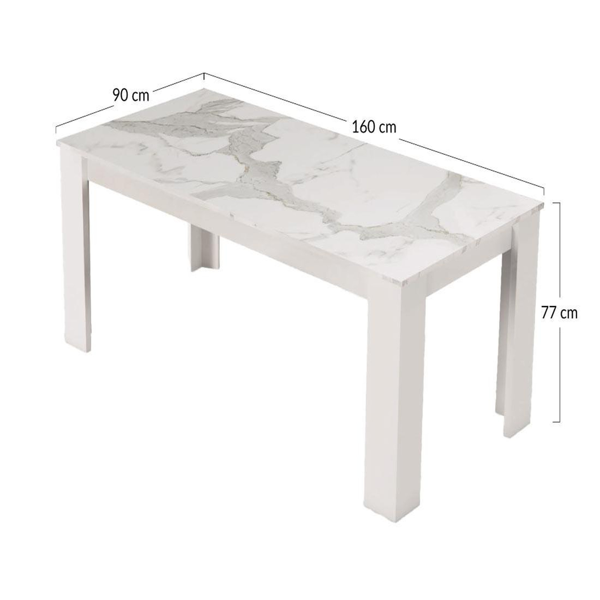 Voir la diapositive 4 : BEST MOBILIER Amaury - table à manger - blanc - plateau effet marbre - 4 à 6 personnes