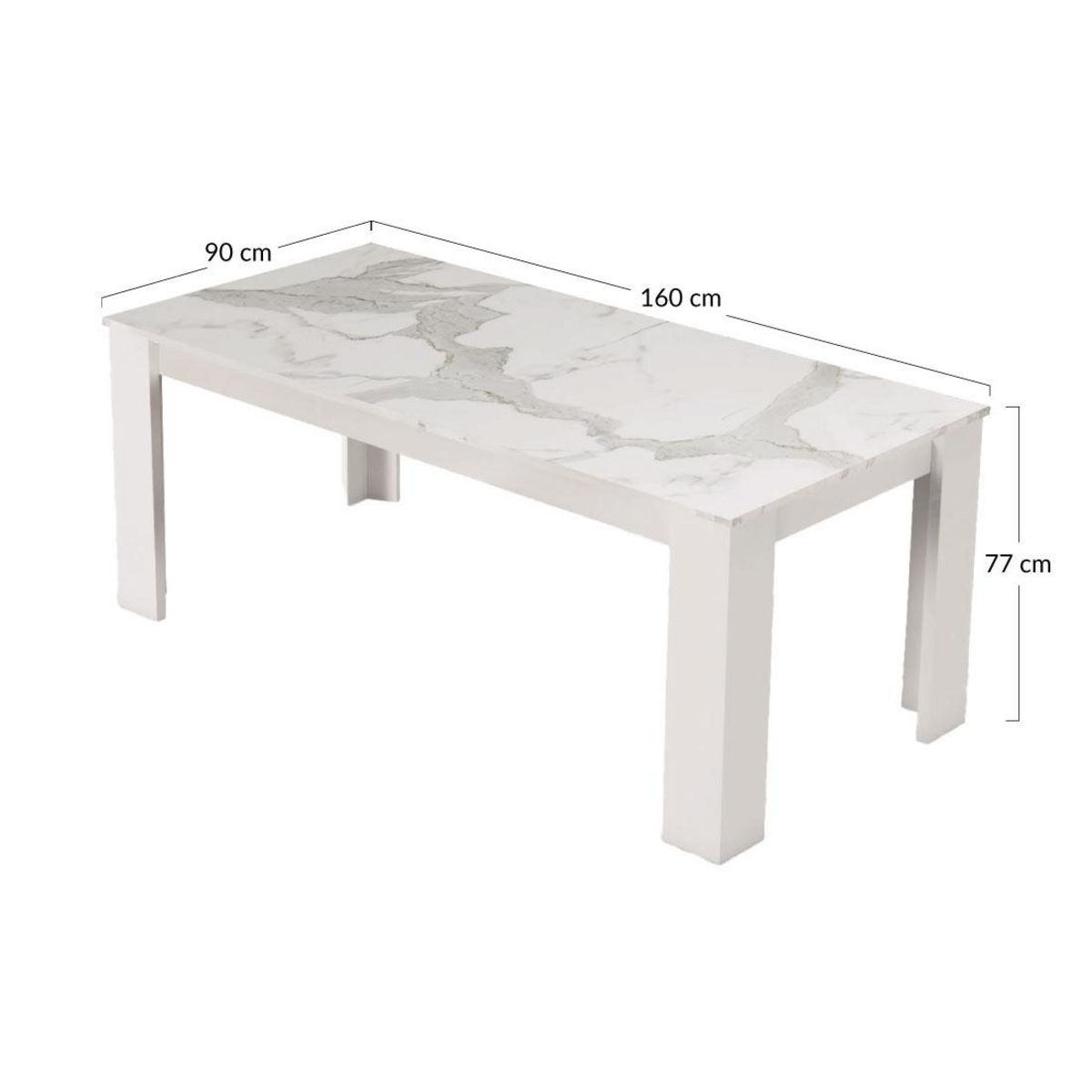 BEST MOBILIER Amaury - table à manger - blanc - plateau effet marbre - 4 à 6 personnes