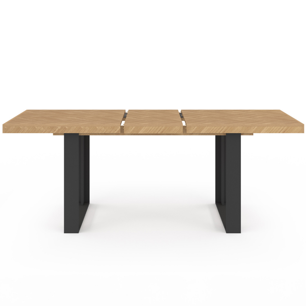 ID MARKET Table à manger extensible rectangle CASSIUS 4-8 personnes effet chevrons et pieds noirs 160-200 cm