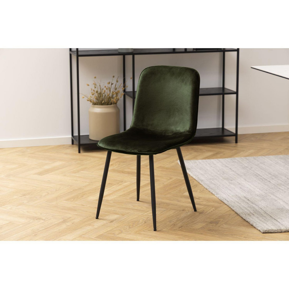 TOILINUX Lot de 4 chaises Kate en velours et métal - Vert