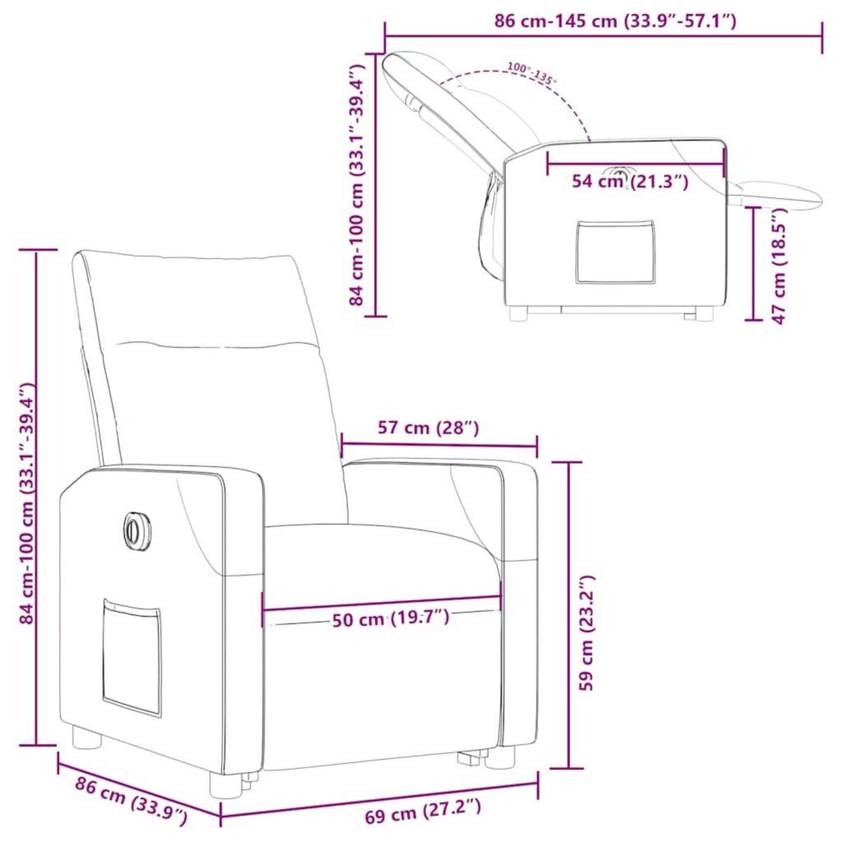 VIDAXL Fauteuil inclinable electrique creme tissu