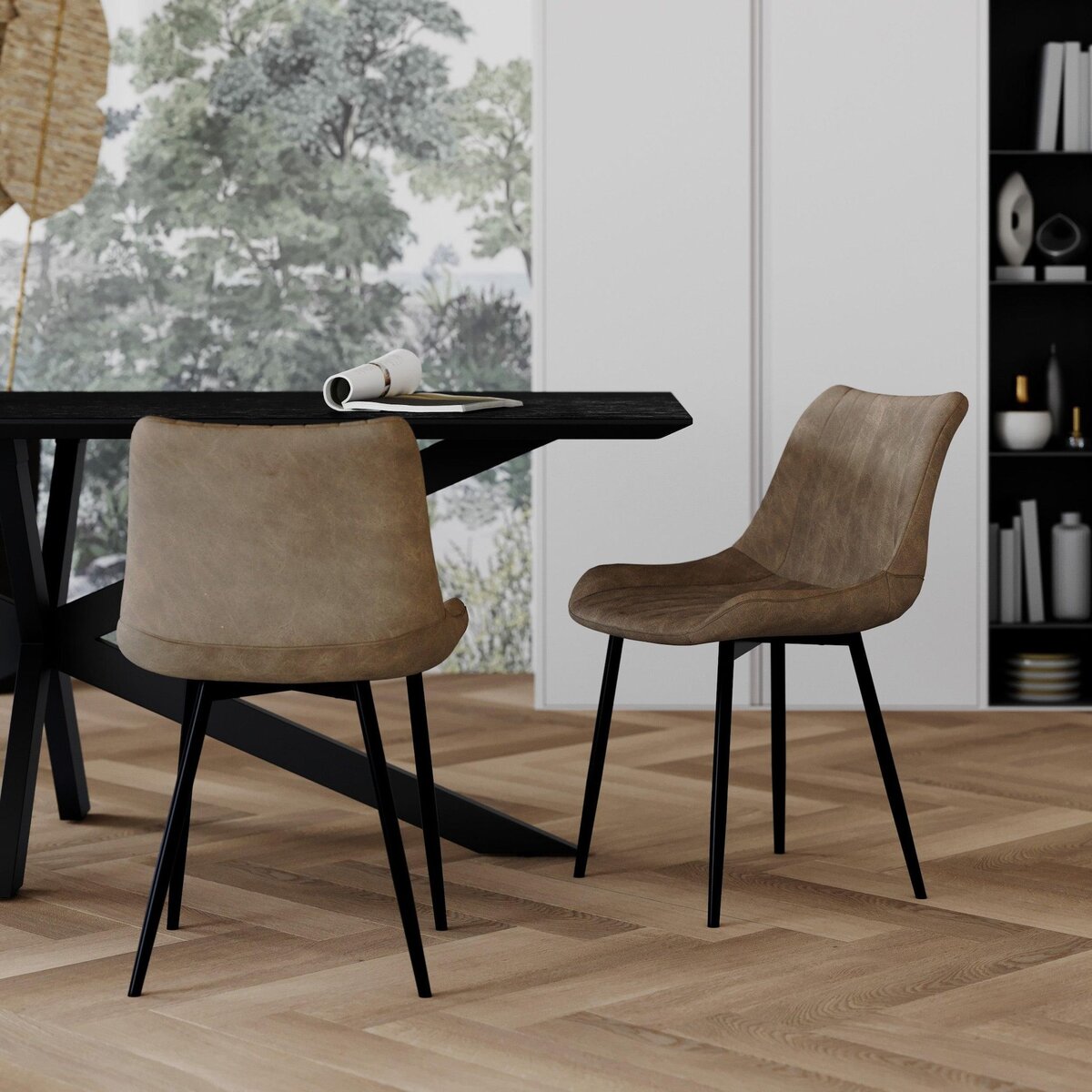 Rendez vous déco Lot de 2 chaises en cuir synthétique taupe et métal noir - Killi