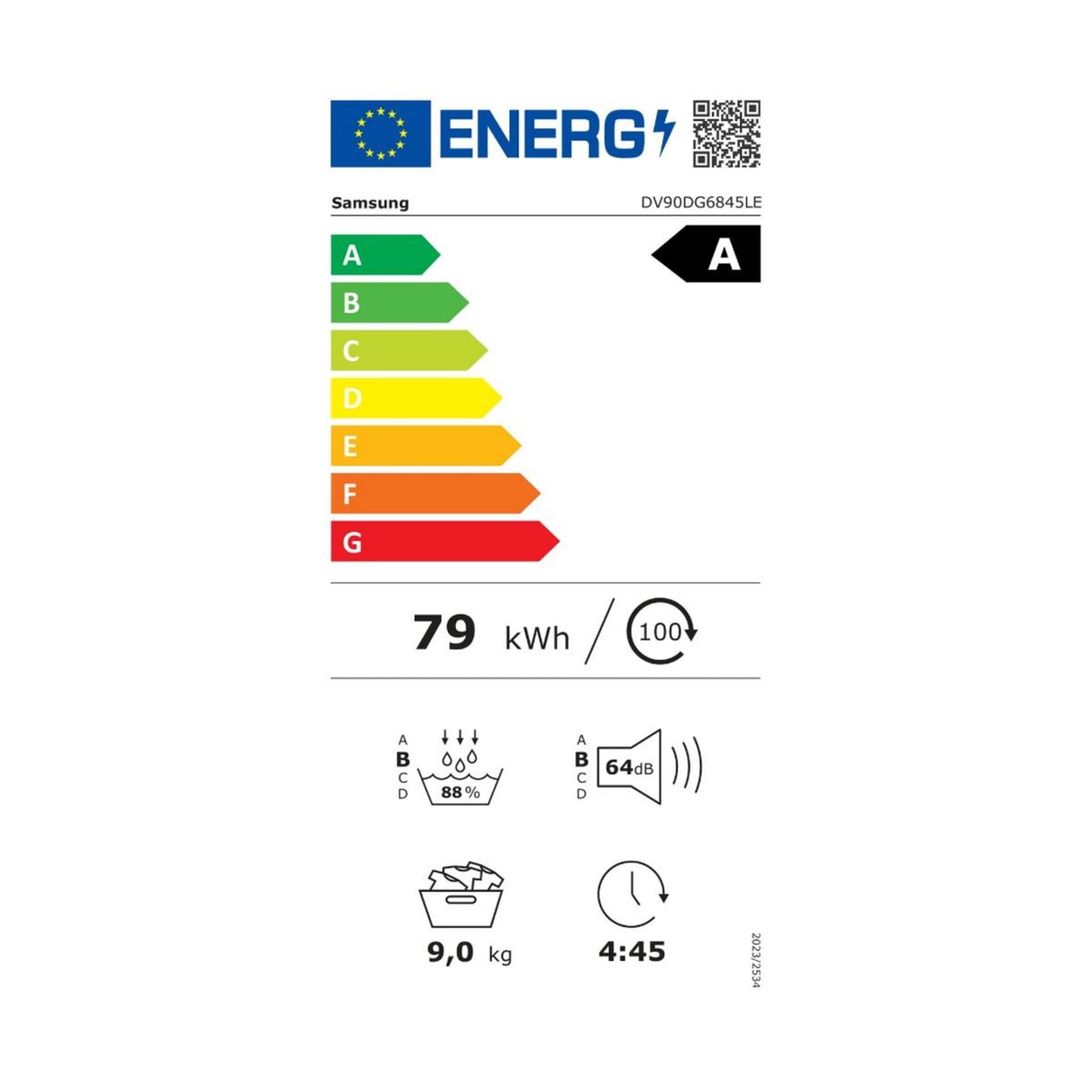 Voir la diapositive 2 : Samsung Sèche-linge pompe à chaleur 9kg 60cm - dv90dg6845le