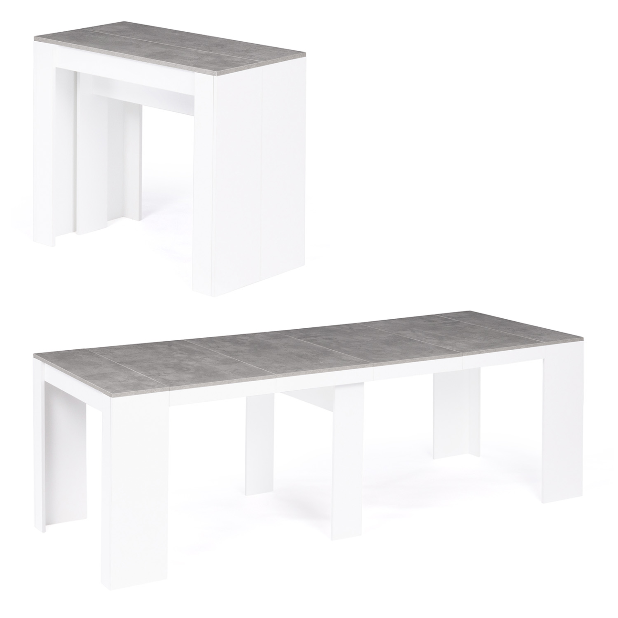 ID MARKET Table console extensible orlando 10 personnes 235 cm bois blanc et effet  béton
