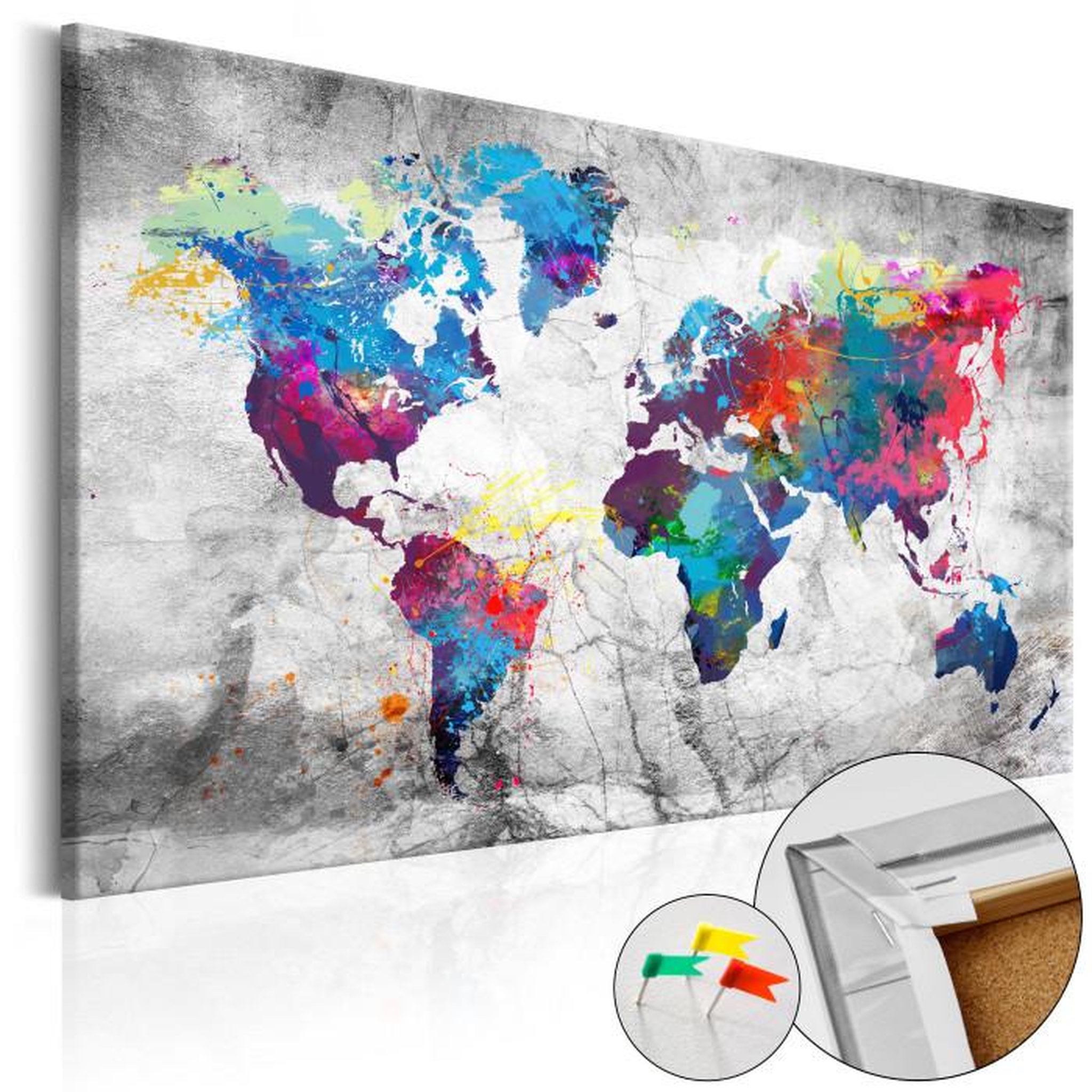 Paris Prix Tableau en Liège  Carte du Monde - World Map : Grey Style. Coloris disponibles : Multicolore
