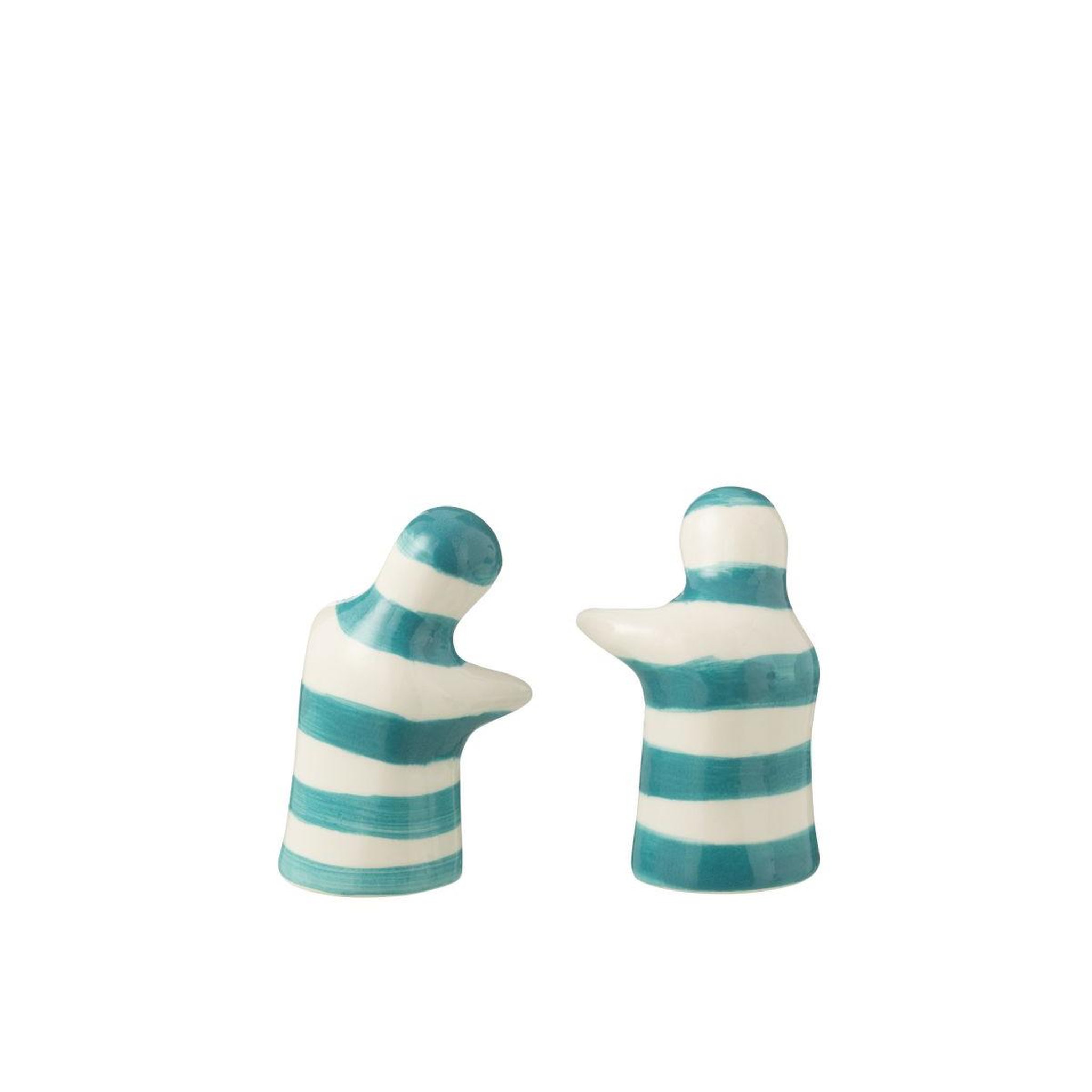 Voir la diapositive 3 : J-LINE Salière & poivrière en céramique  granada rayure  8cm bleu aqua