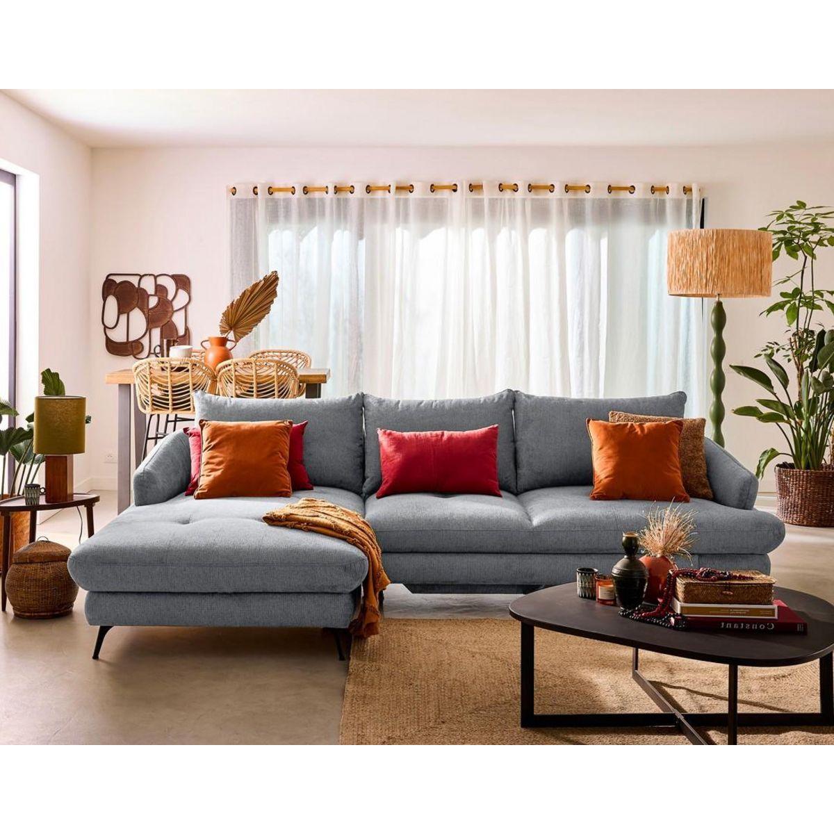 LISA DESIGN Ninon - canapé d'angle gauche 4 places convertible avec coffre en tissu texturé