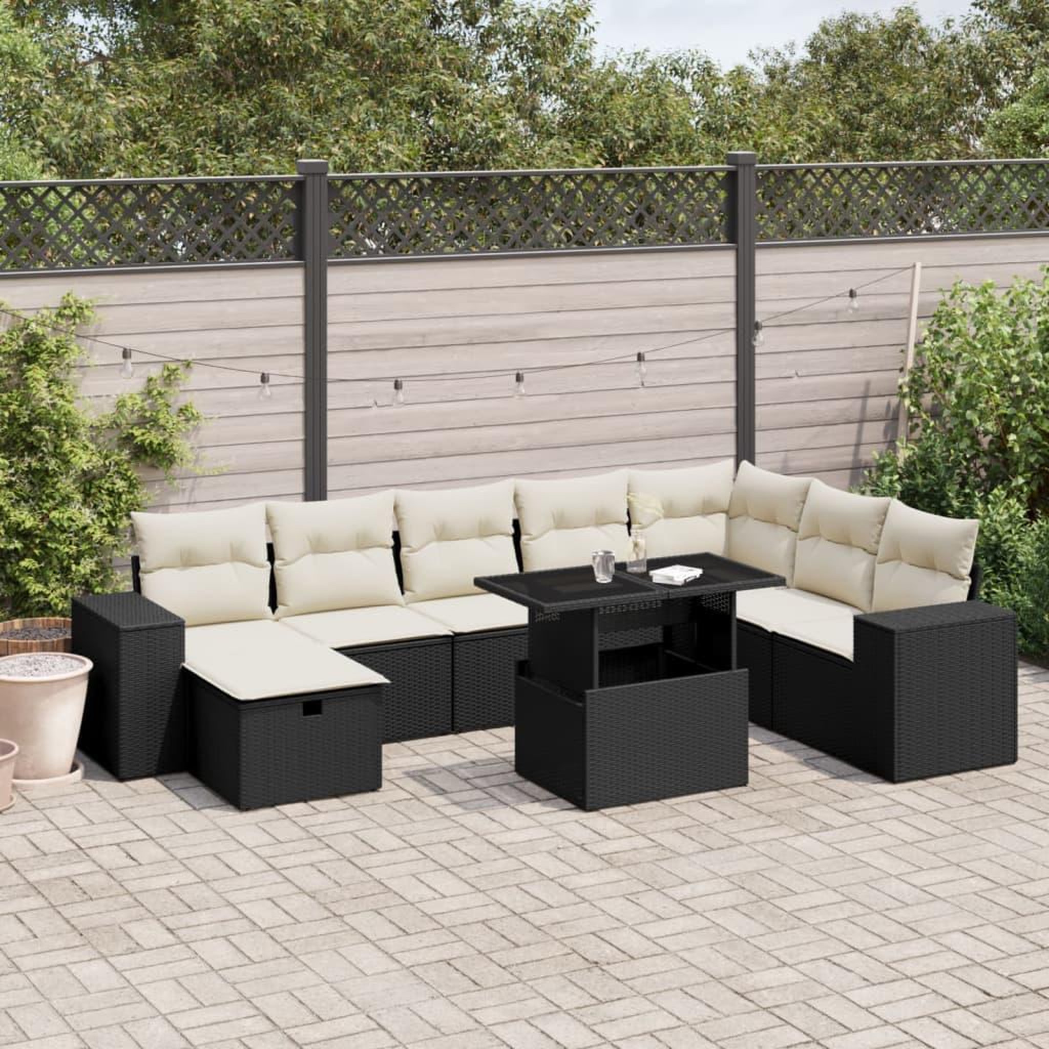 VIDAXL Salon de jardin 9 pcs avec coussins noir resine tressee