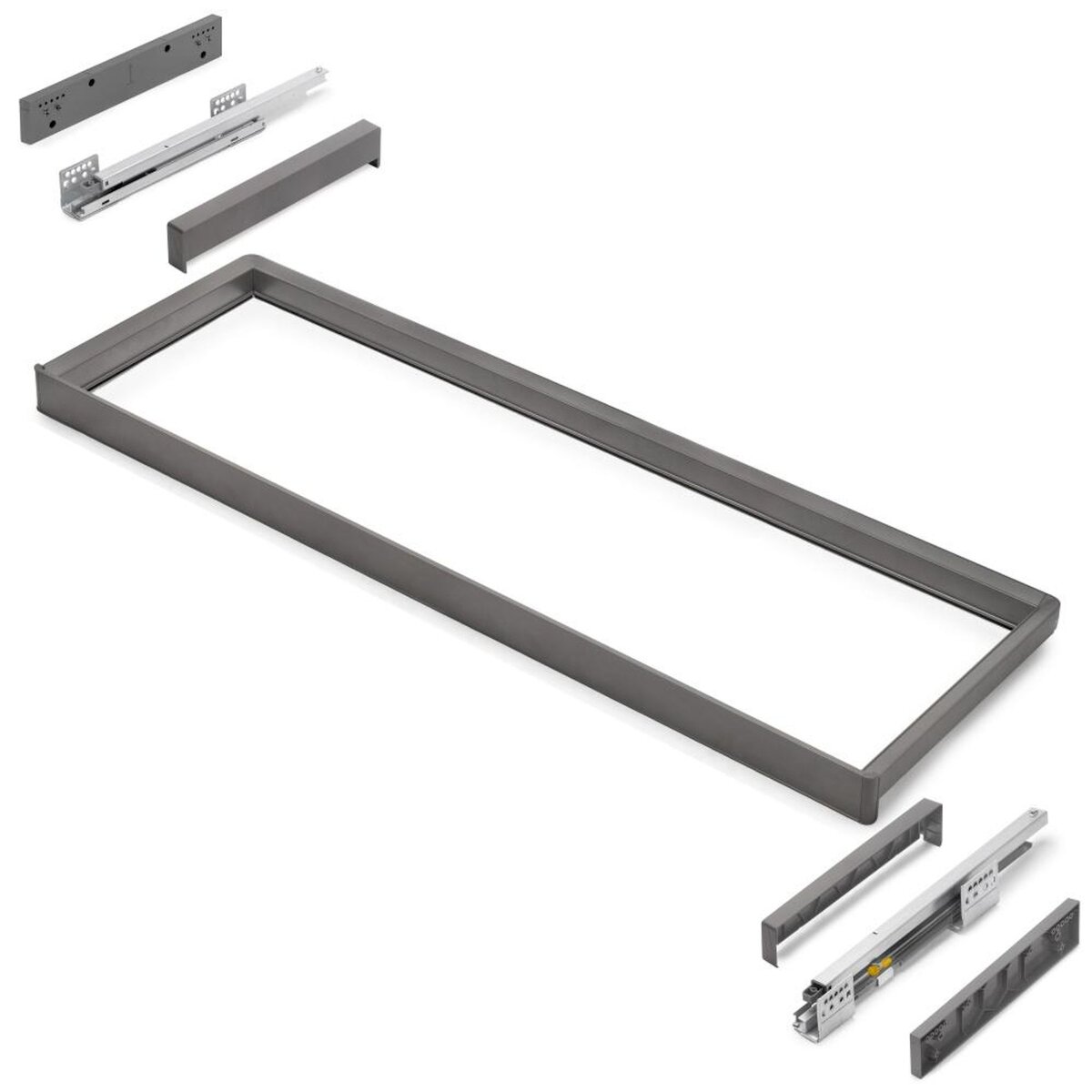 EMUCA SRL Rack avec glissières à extension totale et à fermeture douce pour accessoires d'armoire Quartz -  1062-1088mm -  Aluminium et plastique -  Titane