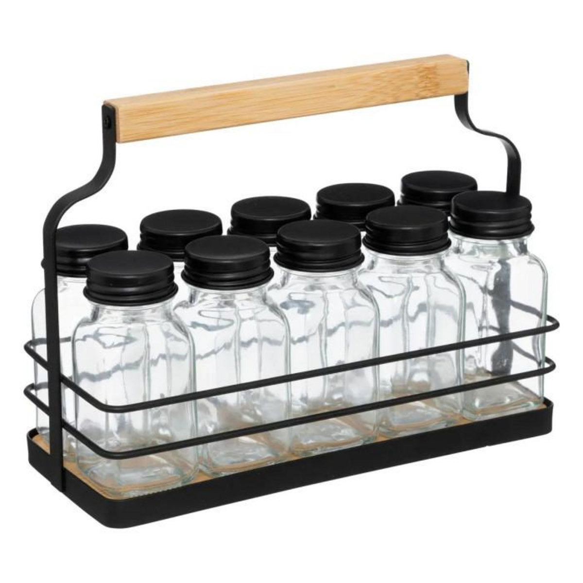 FIVE Lot de 10 Pots à Épices  Rack  21cm Noir