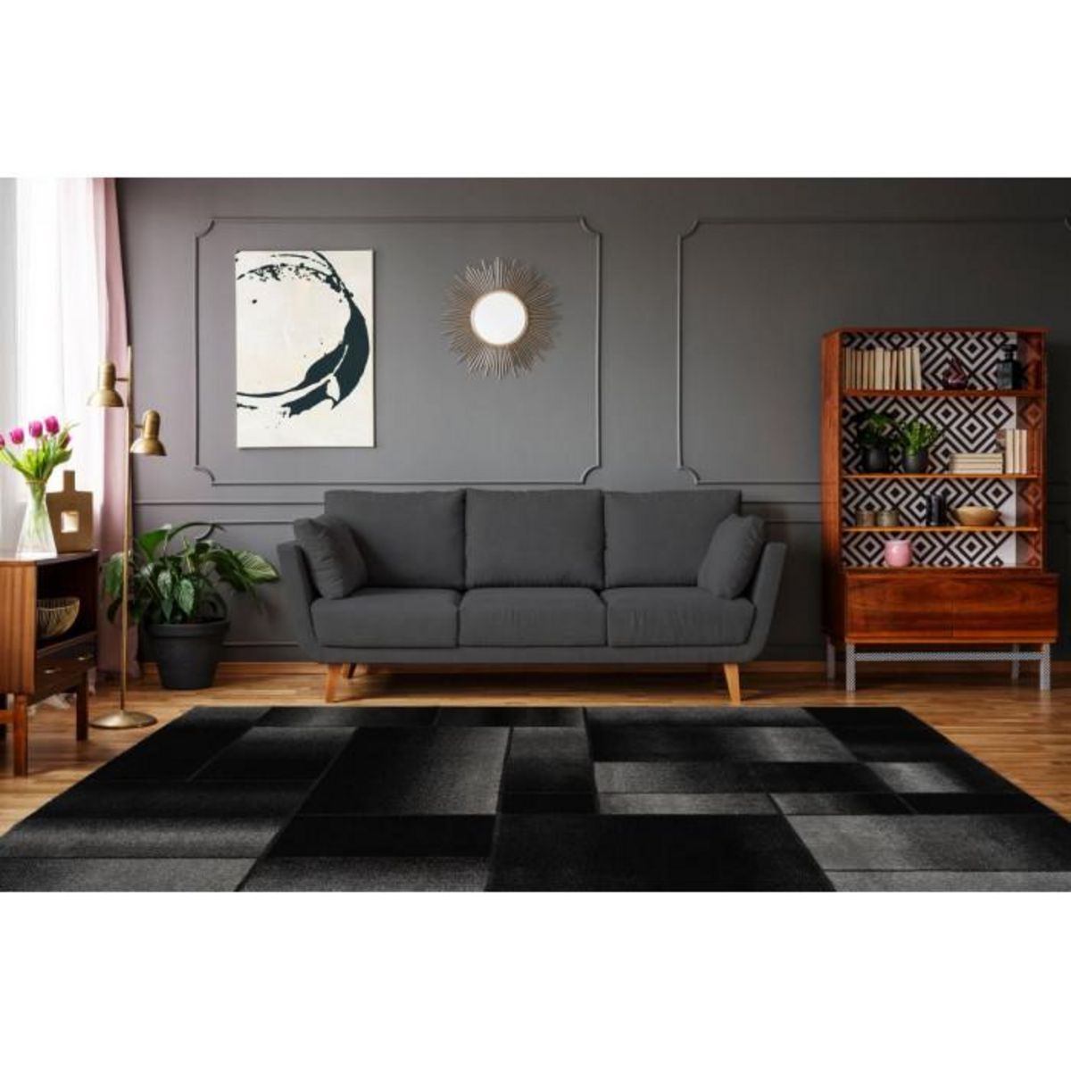 Paris Prix Tapis Tissé à Poils Courts  Broadway III  Noir & Gris