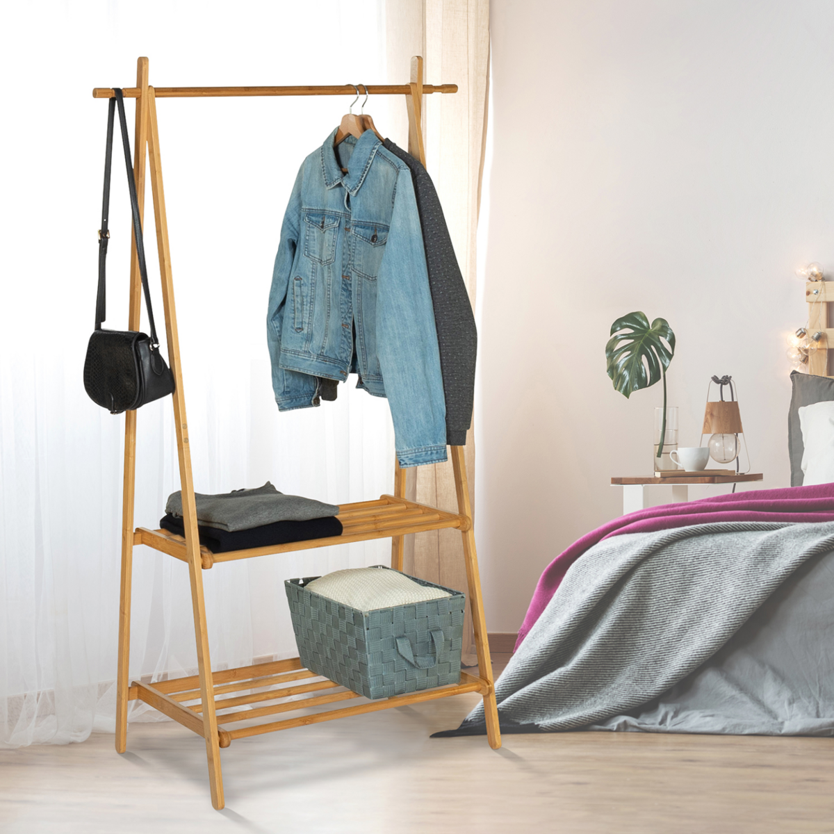 ID MARKET Portant d'entrée bambou RITA 2 étagères