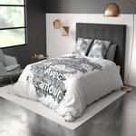 Les Ateliers du Linge Parure housse de couette 100% coton bio 47 fils/cm2-avec amour. Coloris disponibles : Gris, Blanc