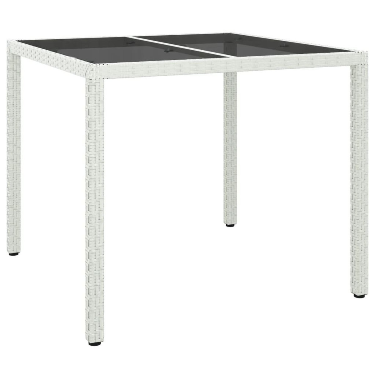 VIDAXL Table de jardin 90x90x75cm Verre trempe et resine tressee Blanc