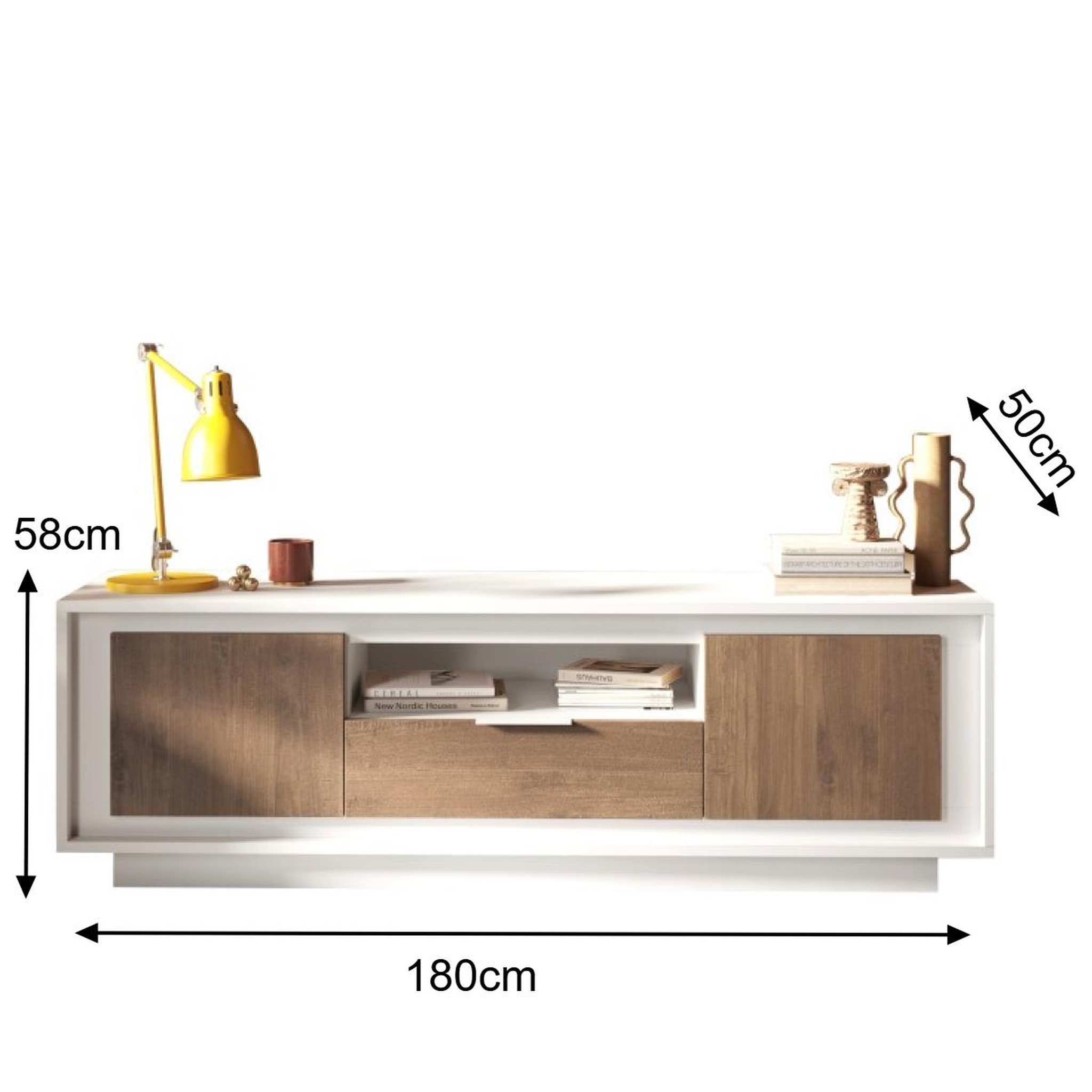 Voir la diapositive 6 : JLC KREATION Meuble tv contemporain 180cm blanc et noyer yori